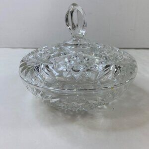 Anchor Hocking Crystal Candy Dish Lid Textured Starburst Design Decor Vintage